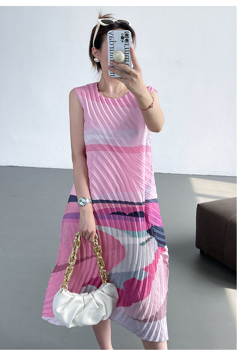 Váy maxi xếp ly in họa tiết hai dây dáng rộng thanh lịch — Màu xanh lam chi tiết 22