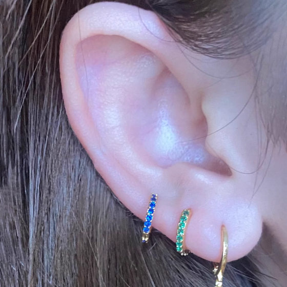0.8mm rod foreign trade hot ear puncture jewelry micro inlay color zircon round ear buckle cartilage earrings wholesale