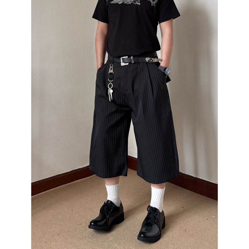 American-Style Striped Loose Casual Men's Trousers, Retro Silhouette Cropped Pants, Cleanfit Wide-Leg Shorts for Men, Summer Pants American-Style Striped Loose Casual Men's Trousers, Retro Silhouette Cropped Pants, Cleanfit Wide-Leg Shorts for Men, Summer Pants