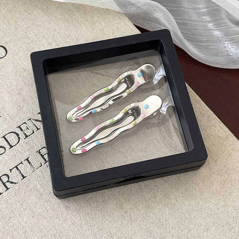 Punto de color goteo de aceite de plata clip de cabello de metal para mujeres nuevo clip lateral de goteo de agua clip de cabello de cabeza clip de cabello frente joyería clip de frangeo