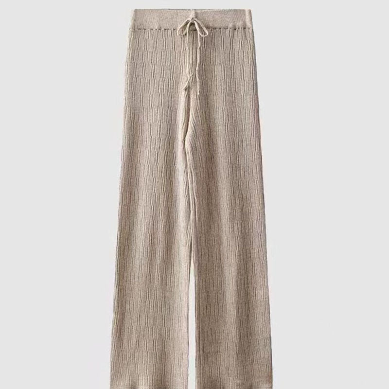 Pantalón Tejido de Tiro Alto y Corte Recto de Mezcla de Caxemira