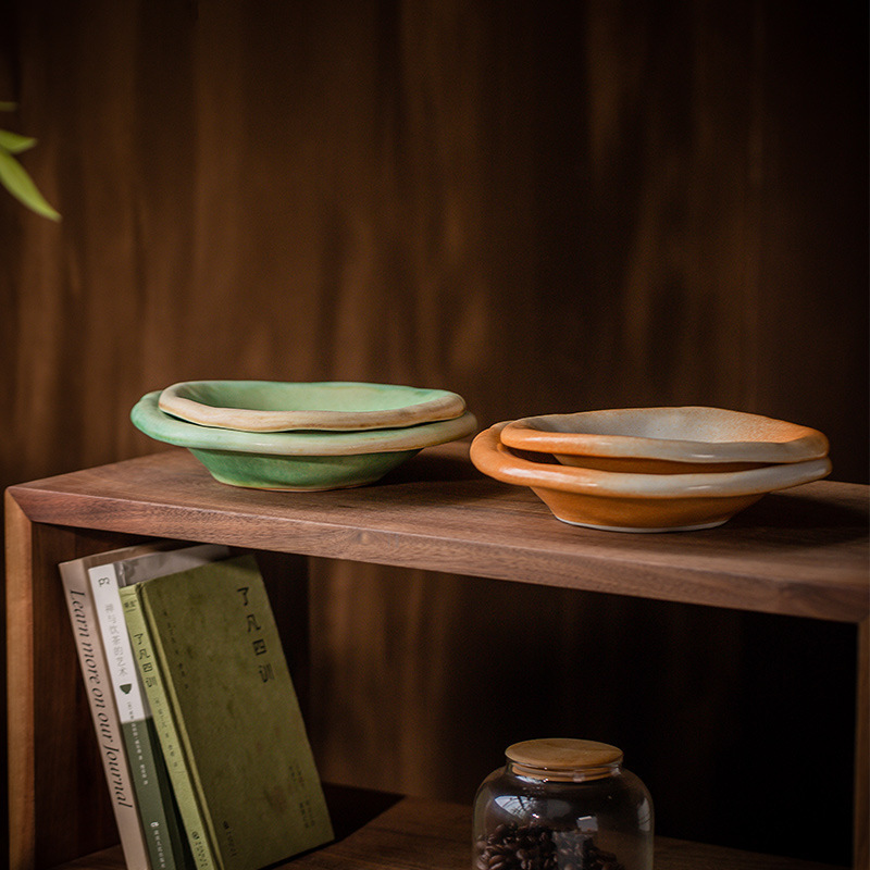 Shimeiji Gold Enamel Coarse Pottery Handmade 2026 New Model High-Value 7.5inch Wave Round Plate Dish for Home Dining