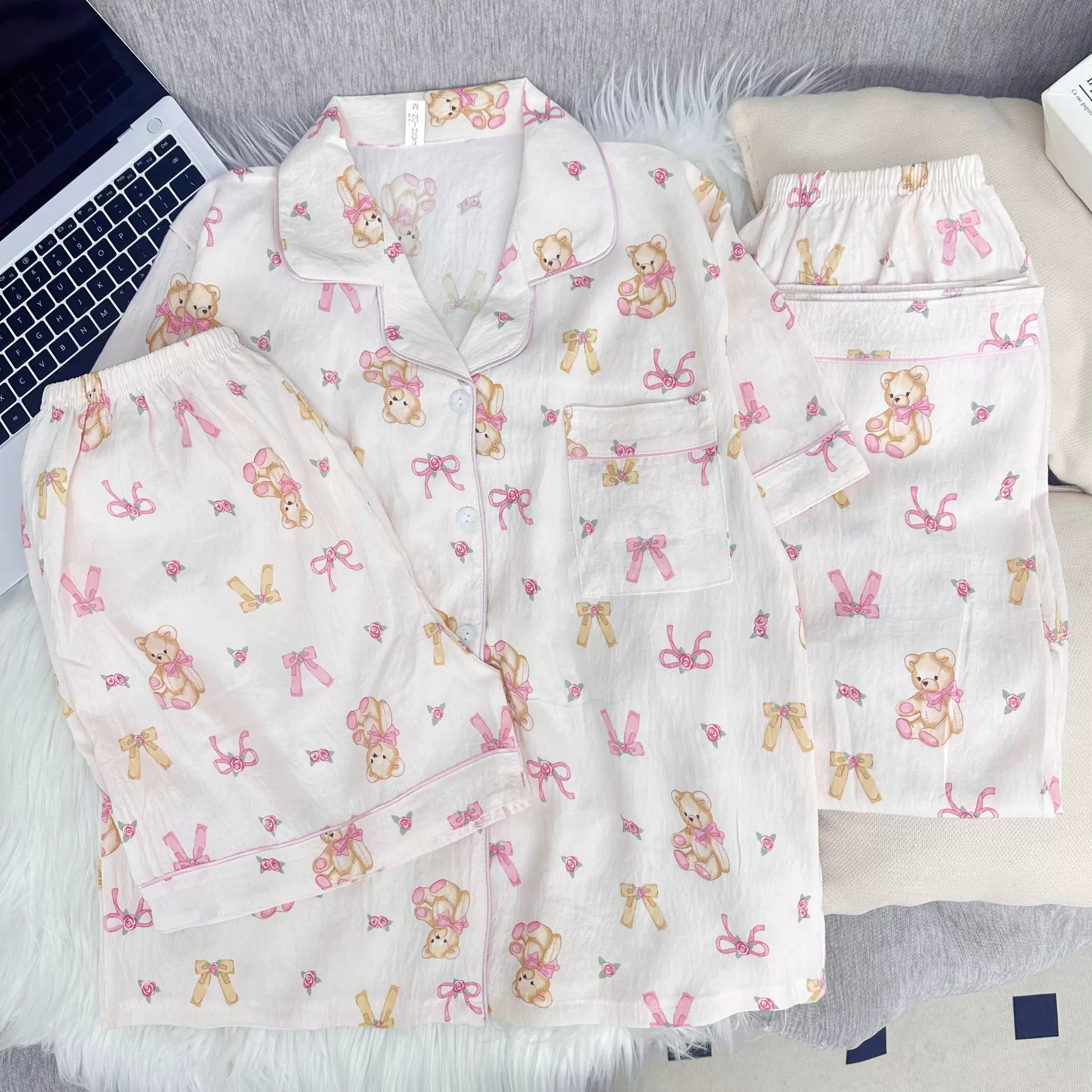 26新款可爱云朵棉睡衣女士新款春夏季短袖长裤薄款家居服三件套装