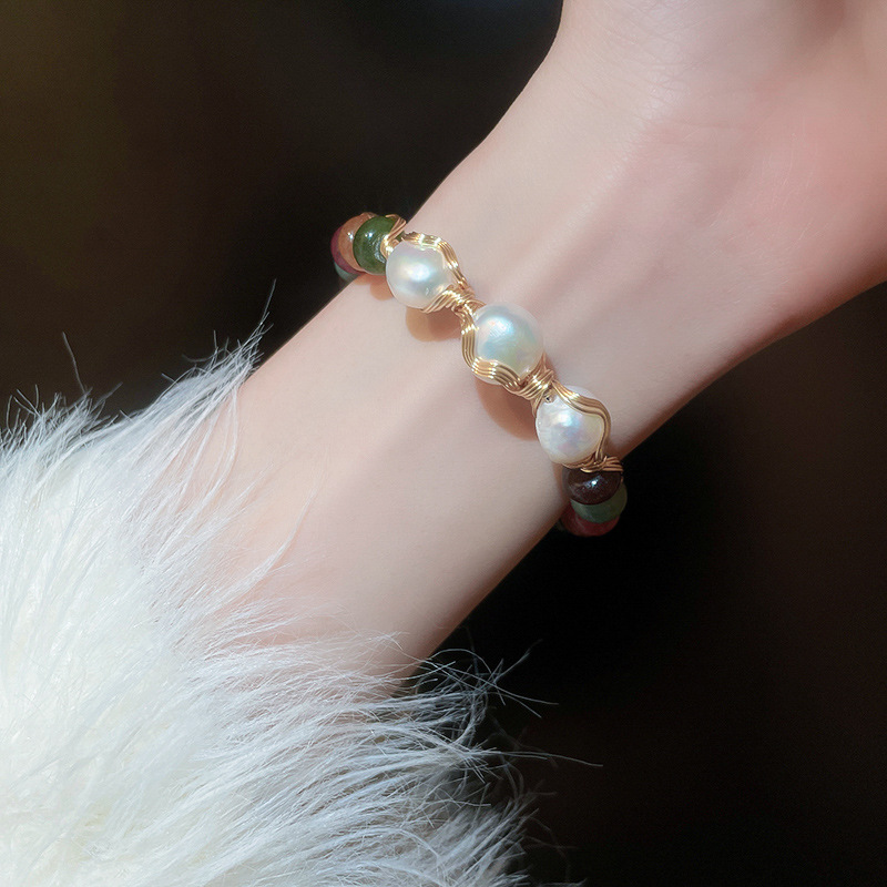 Baroque Style Geometric Natural Stone Pearl Copper Bangle 1 Piece display picture 4