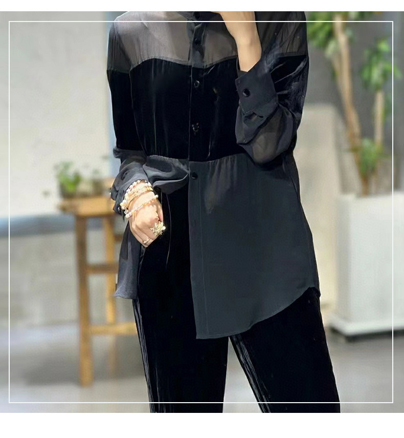 GraceChic GraceChic GraceChic Wom's Fashion Station 25 nuove camicette in velluto di seta patchwork in rete trasparente alla moda europea per_voghion.com