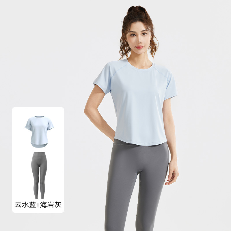Juyitang nuevo traje casual de primavera y verano blusa de malla camiseta leggings deportivos de cintura alta traje de fitness delgado