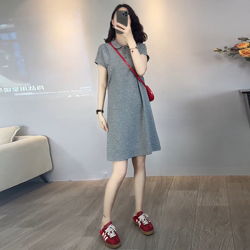 カジュアルファッションドレス女性のための 2025 夏の新しいスタイルスリムミッドレングス外国貿易ポロ襟 Tシャツスカート|undefined