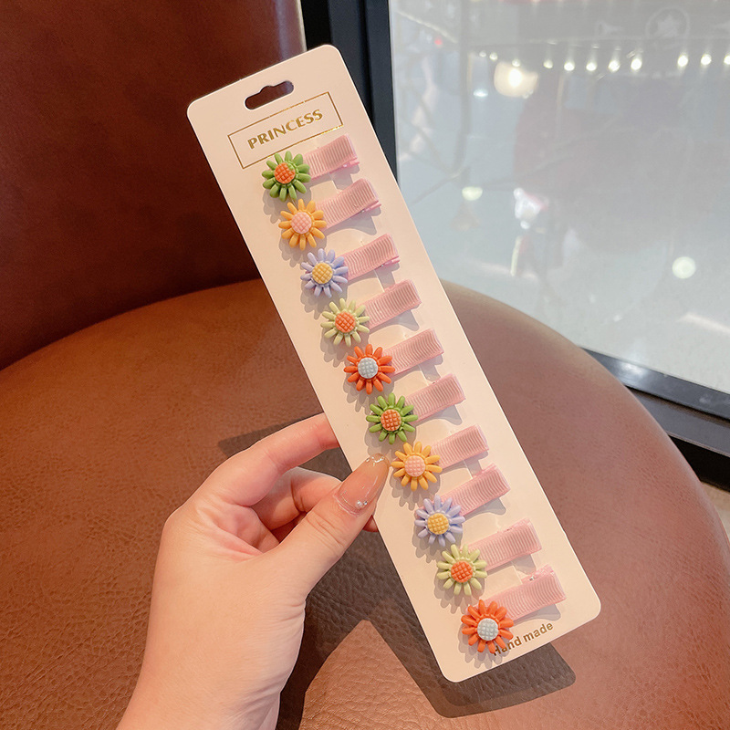 Borde de los niños de dibujos animados cubierto tela pequeña horquilla Linda niña horquilla lado flequillos clip accesorios para el cabello tocado al por mayor