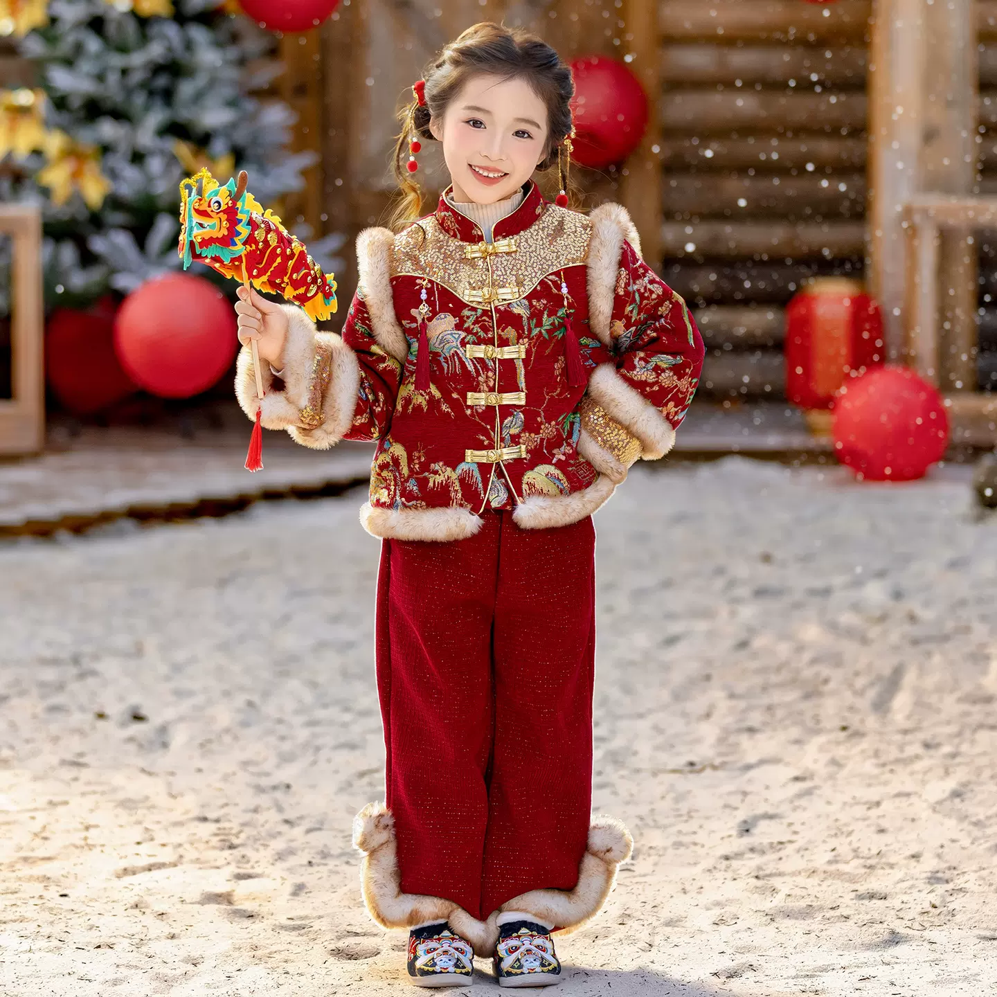 女童国风唐装汉冬季加厚拜年服新年装儿童喜庆元旦表演服宝宝汉服