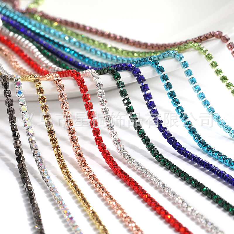 Color electrophoresis-intensive rhinestone claw chain encrypted diamond chain diamond chain DIY nail phone case clothing accessories