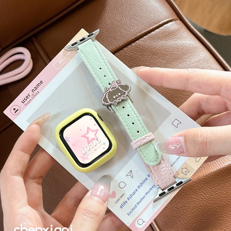 Suitable for iWatch Strap S10 Apple Watch Applewatch9 Female S8 Macaron Puppy Se Leather Wristband