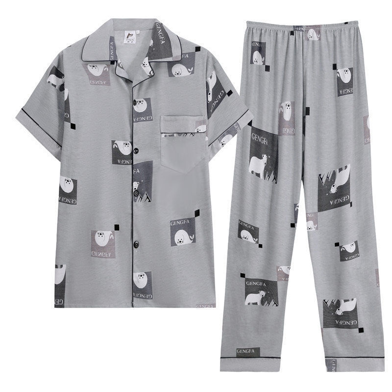Pijamas de hombre Pijamas de manga corta de verano de algodón delgado para hombres jóvenes y de mediana edad sueltos de primavera y verano traje de desgaste para el hogar