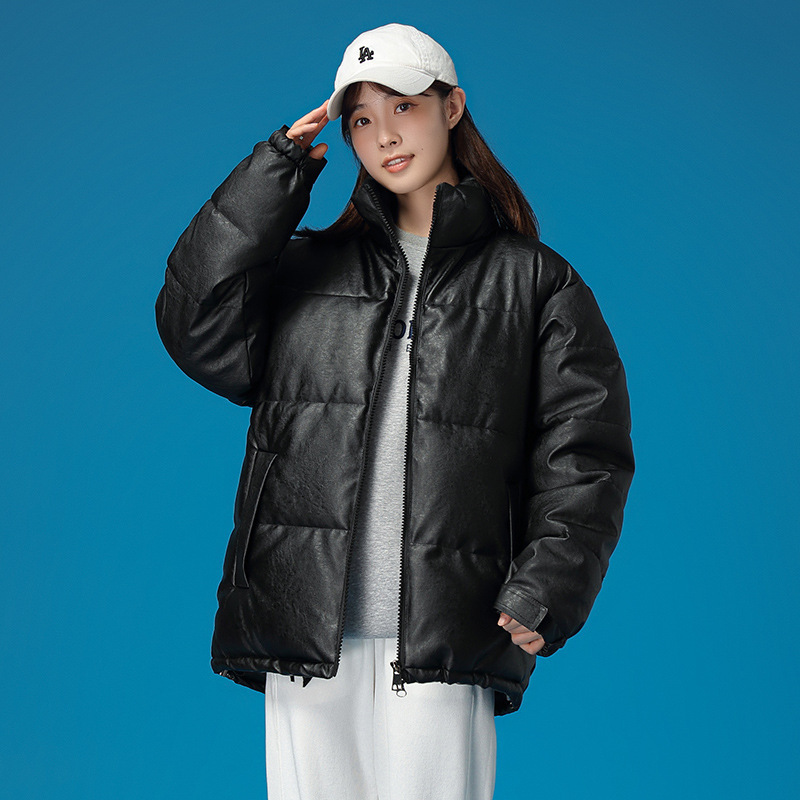Cotton-padded jacket women's winter 2023 new matte patent leather short stand collar cotton-padded jacket relaxed-fit student's bread jacket cotton-padded jacket coat