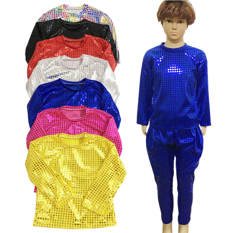 Niños y Niñas adultos etapa ropa láser Polka Dot sequined niños camisa de manga larga Camiseta cuello redondo