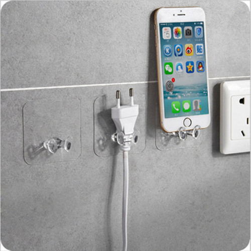 Creative power plug hook kitchen wire adhesive wall-mounted storage no-drilling strong plug invisible adhesive hook
