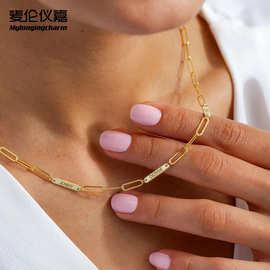 欧美热销小众高级感不锈钢电镀18K金椭圆片diy刻名字项链女饰品
