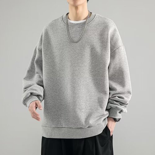 Heavy weight 320g round collar loose pullover sweater men's autumn casual long-sleeved new trend couples solid color coat