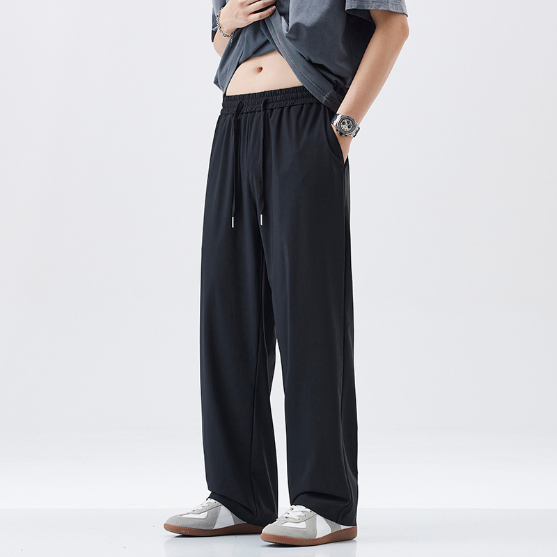 尚谷メンズパンツ 初秋薄手メンズアイスシルクドレープストレートパンツ ドレープワイドレッグ万能トレンドカジュアルロングパンツ|undefined