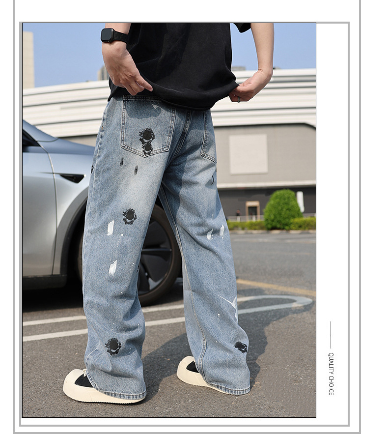 Men's Straight Leg Jeans Graffiti Paint Design Comfortable Denim_voghion.com