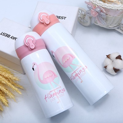 创意火烈鸟弹跳保温杯卡通不锈钢儿童杯时尚广告礼品网红水杯定制|ms