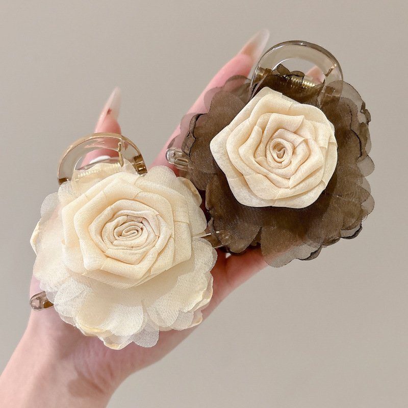 Nuevo estilo chino rosa seca agarrando clip de tiburón de alto nivel de mujer medio clip de cabello de cabeza