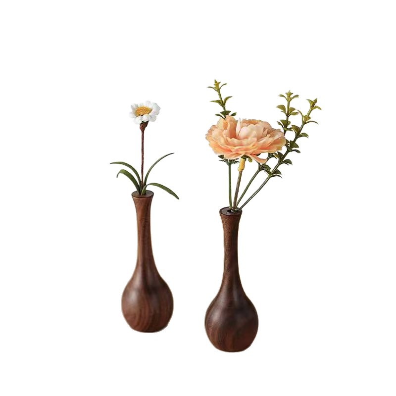 Flores de madera sólida de nuez negra vasijas de flores creativas escritorio chino simple decoración de la mesa de comedor flor seca decoración de la madera