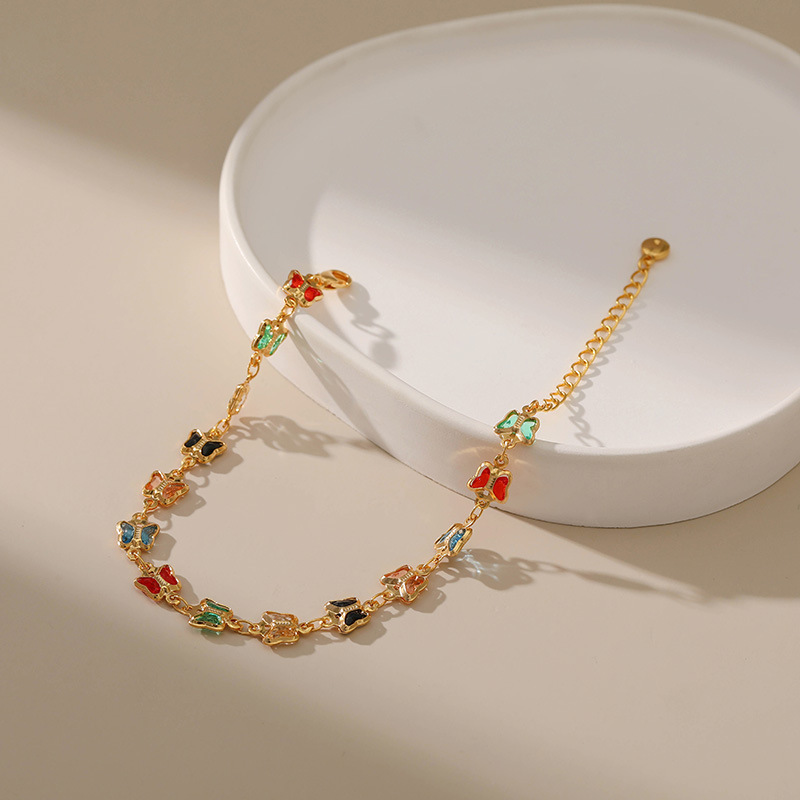 Fashion Butterfly Copper Inlay Glass Bracelets 1 Piece