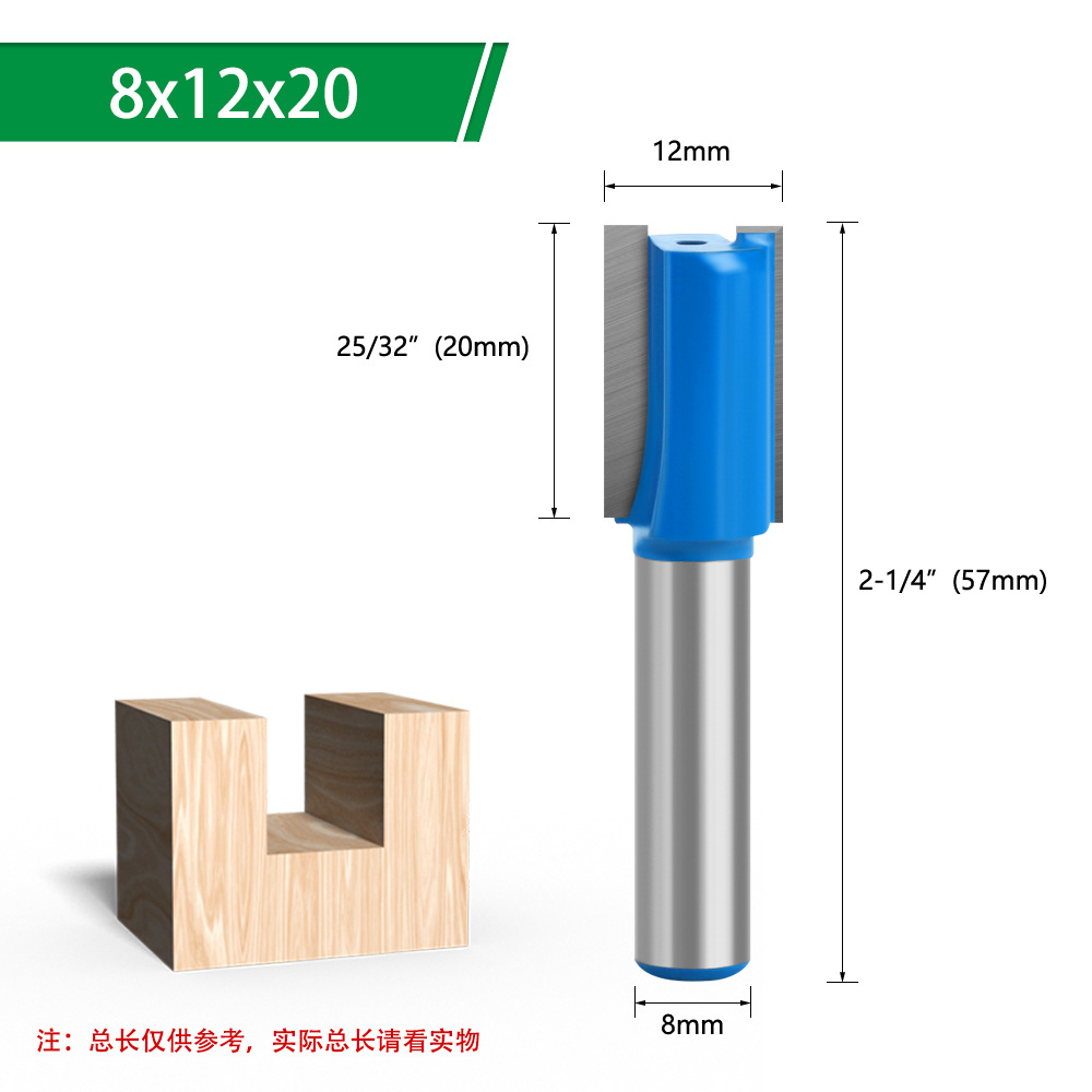 Juego de brocas rectas para fresadora de 8 mm, 9 piezas, broca recta para ranurado de madera azul claro, broca recta de doble filo, cortador de ranurado, cortador de fresado para madera