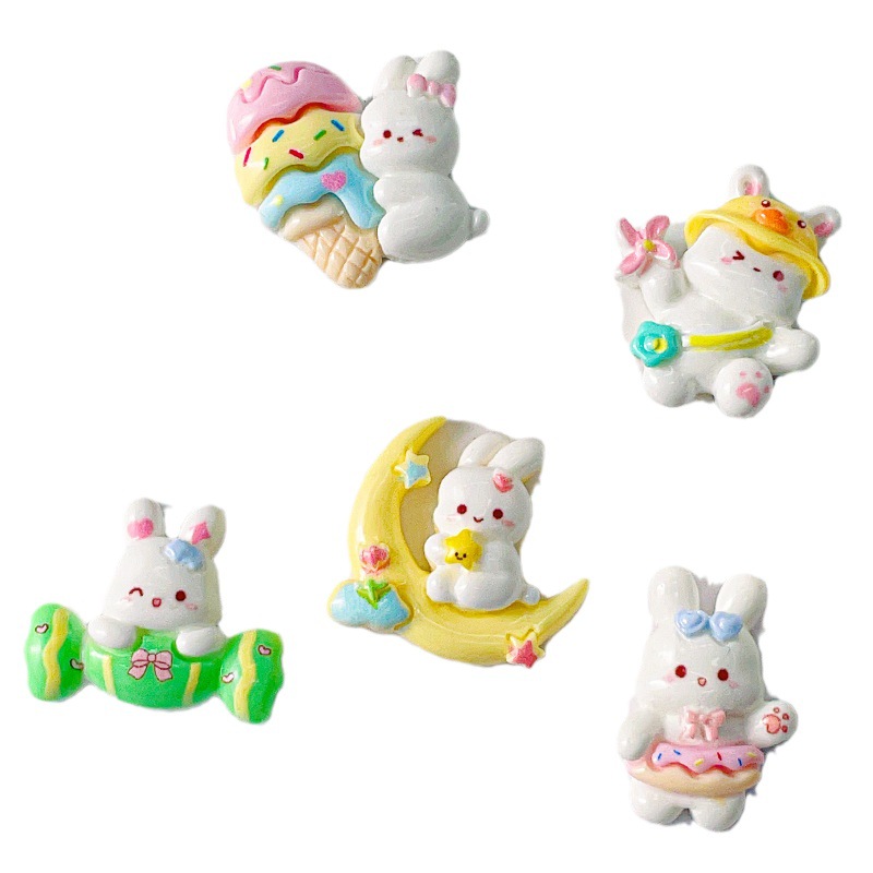 Nueva historieta brillante Luna conejo resina Accesorios helado DIY crema pegamento etiqueta engomada del refrigerador horquilla al por mayor