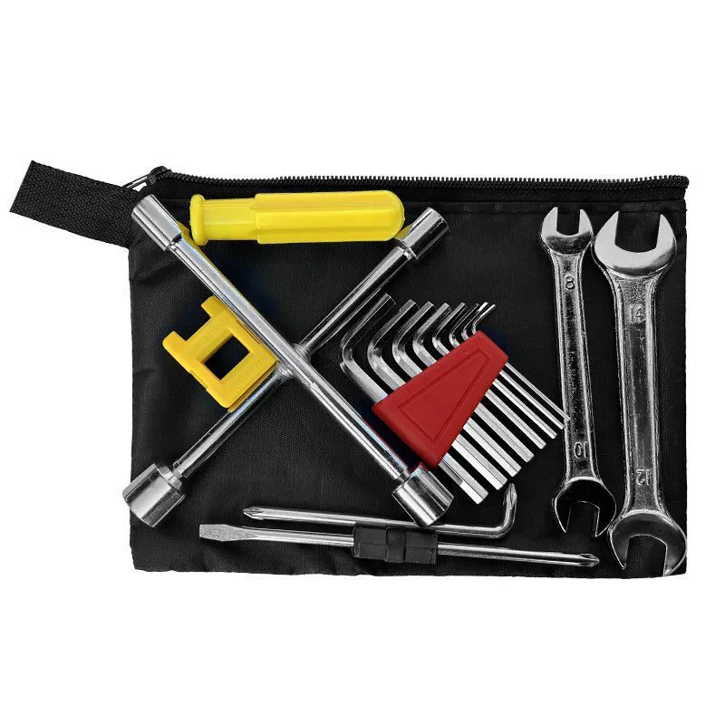 Electric car, tools set, screwdriver, bike, bag
