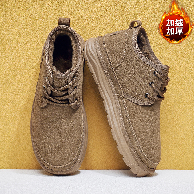 국경 간 2025 새로운 야외 스노우 부츠 남성용 방수 미끄럼 방지 따뜻한 면화 부츠 겨울 로우 컷 두꺼운 짧은 부츠