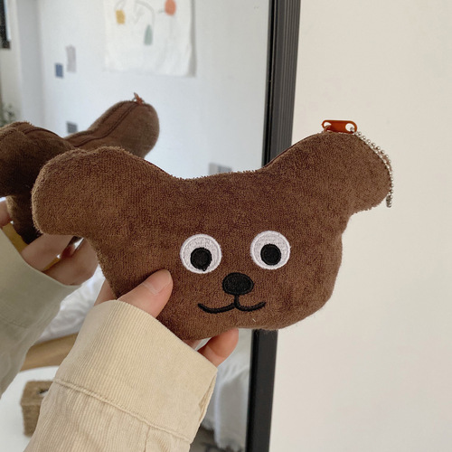 Homemade Korean ins cute cookie bear coin purse bear head plush card holder pendant bag decoration student gift