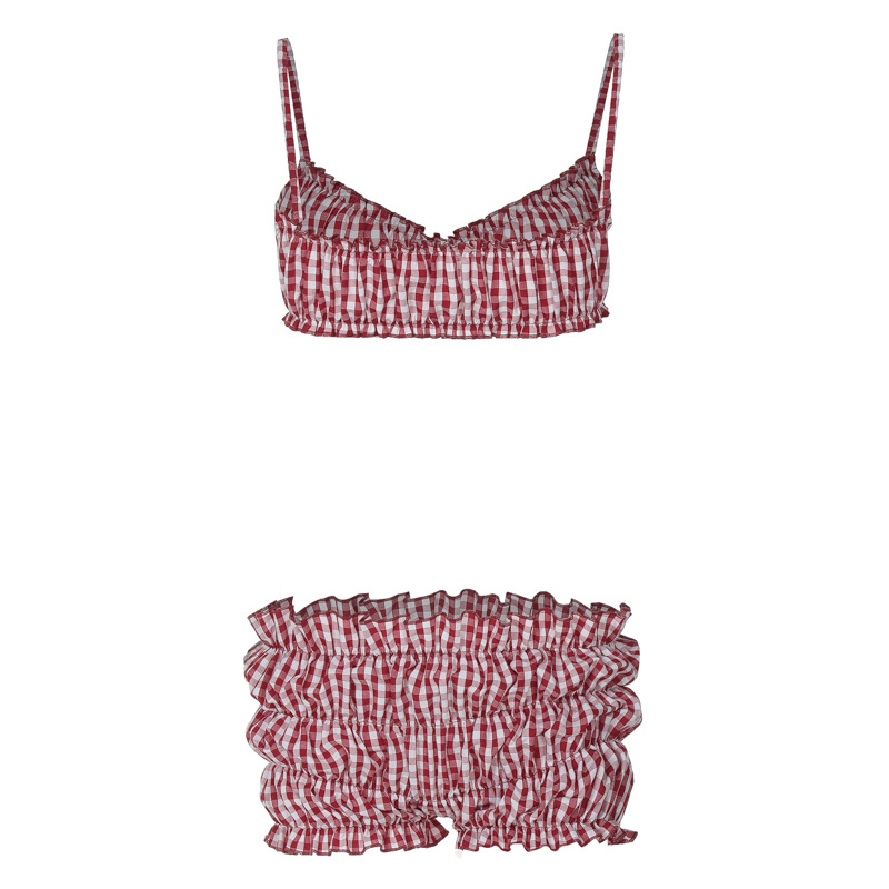 Women's Sexy Plaid Bikini High-waisted Two-piece Pant Set_voghion.com