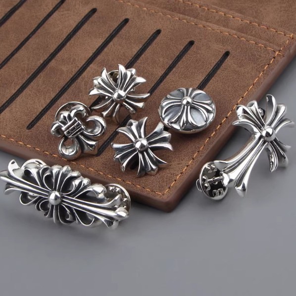 Sterling Silver Retro Cross Men's British Brooch Collar Flower Shirt Pin Personalized Japanese and Korean Women's Shawl Button