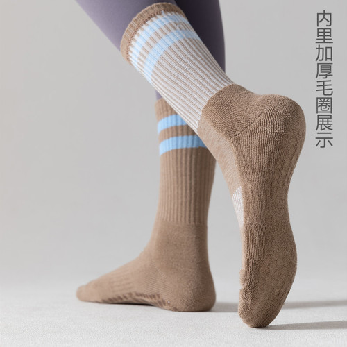 Thickened terry yoga socks silicone non-slip women's mid-calf socks pure cotton indoor fitness Pilates professional sports socks