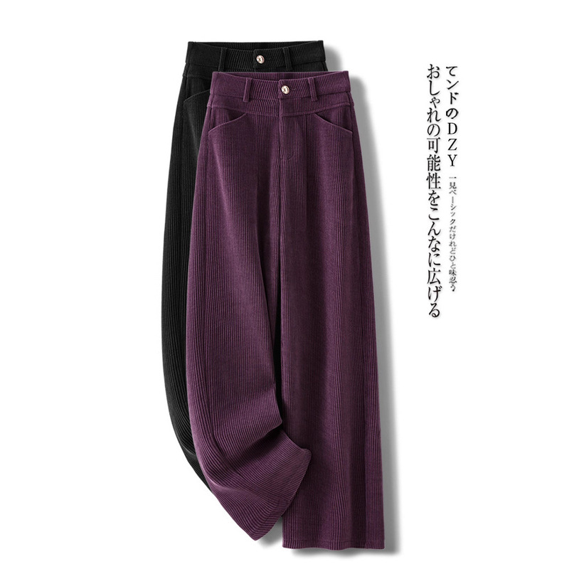 Purple Chenille Wide-Leg Pants for Women, Autumn/Winter 2026 New High-Waisted Loose European-Style Velvet Slimming Corduroy Straight Pants