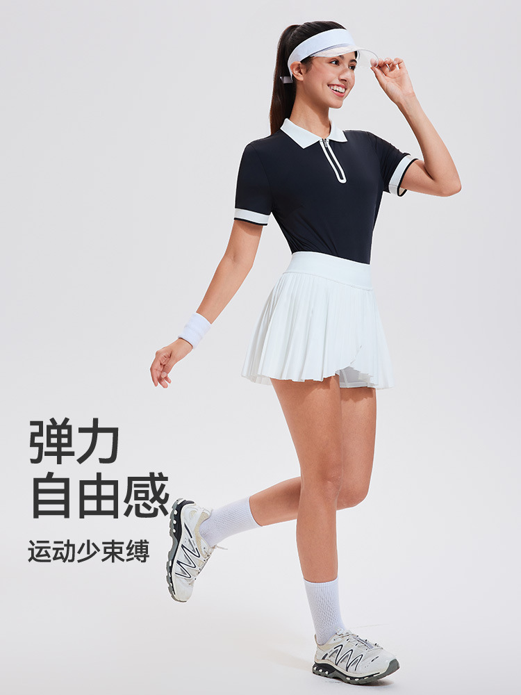 Trajes de deportes transfronterizos de mujeres, trajes de yoga transpirables, trajes de fitness de mangas cortas, trajes de tenis de bádminton delgados, trajes de mujeres