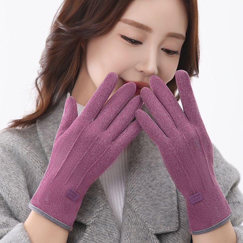 Winter Gloves Korean Style for Outdoor Use, Fleece-Lined, Thickened, Warm, Women's Cycling Sports Gloves, Cold-Proof, Windproof, Touchscreen-Compatible for Winter