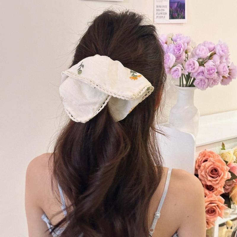 森系クリームの黄色のデイジーの花の大腸の輪の三角巾のフランスの少女の刺繍の不規則な三角巾のレースのヘアバンド|undefined