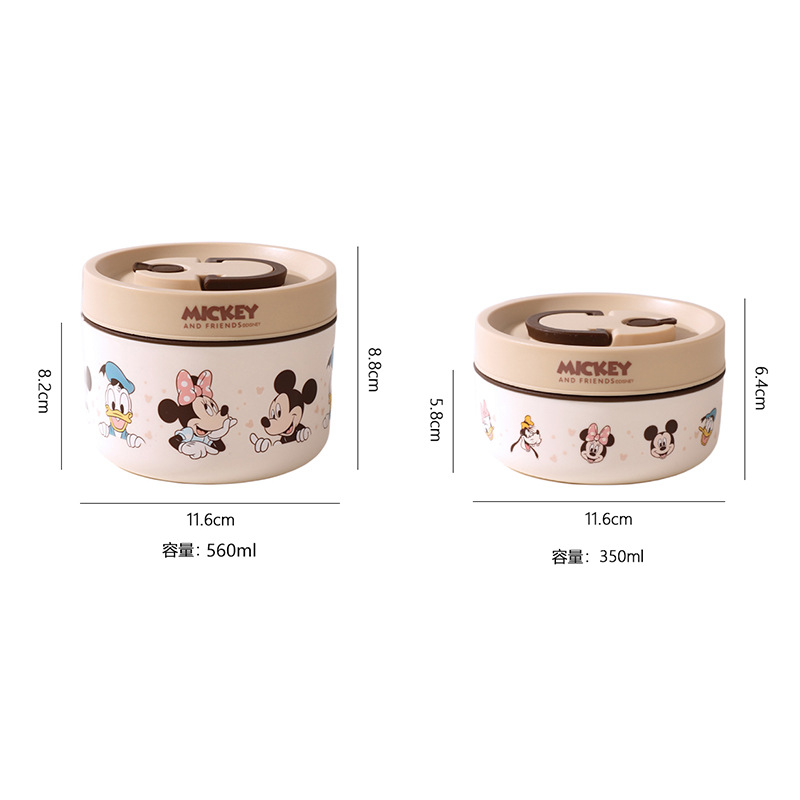 Disney nuevo juego de lonchera de aislamiento de acero inoxidable Mickey dormitorio portátil con tapa caja bento campamento al aire libre