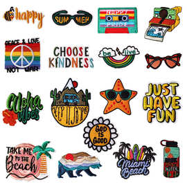 新款电脑绣花彩色布贴旅游风补丁贴卡通可爱diy破洞贴刺绣贴批发