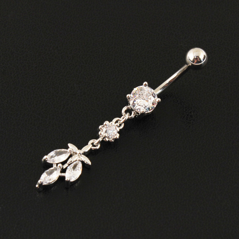 Zircon Dangle Belly Button Ring With Titanium Steel Bar Jewelry_voghion.com