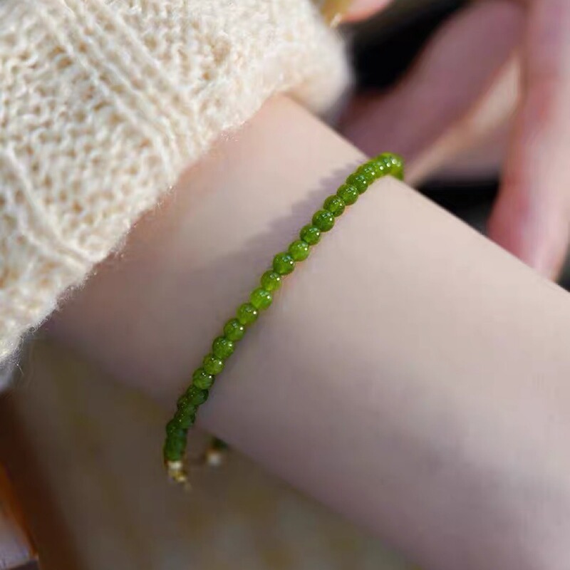 Linxi Jewelry Natural Mini Green Chalcedony Beads 14K Pack Gold Thin Light Luxury Girlfriend High-end Bracelet for Women