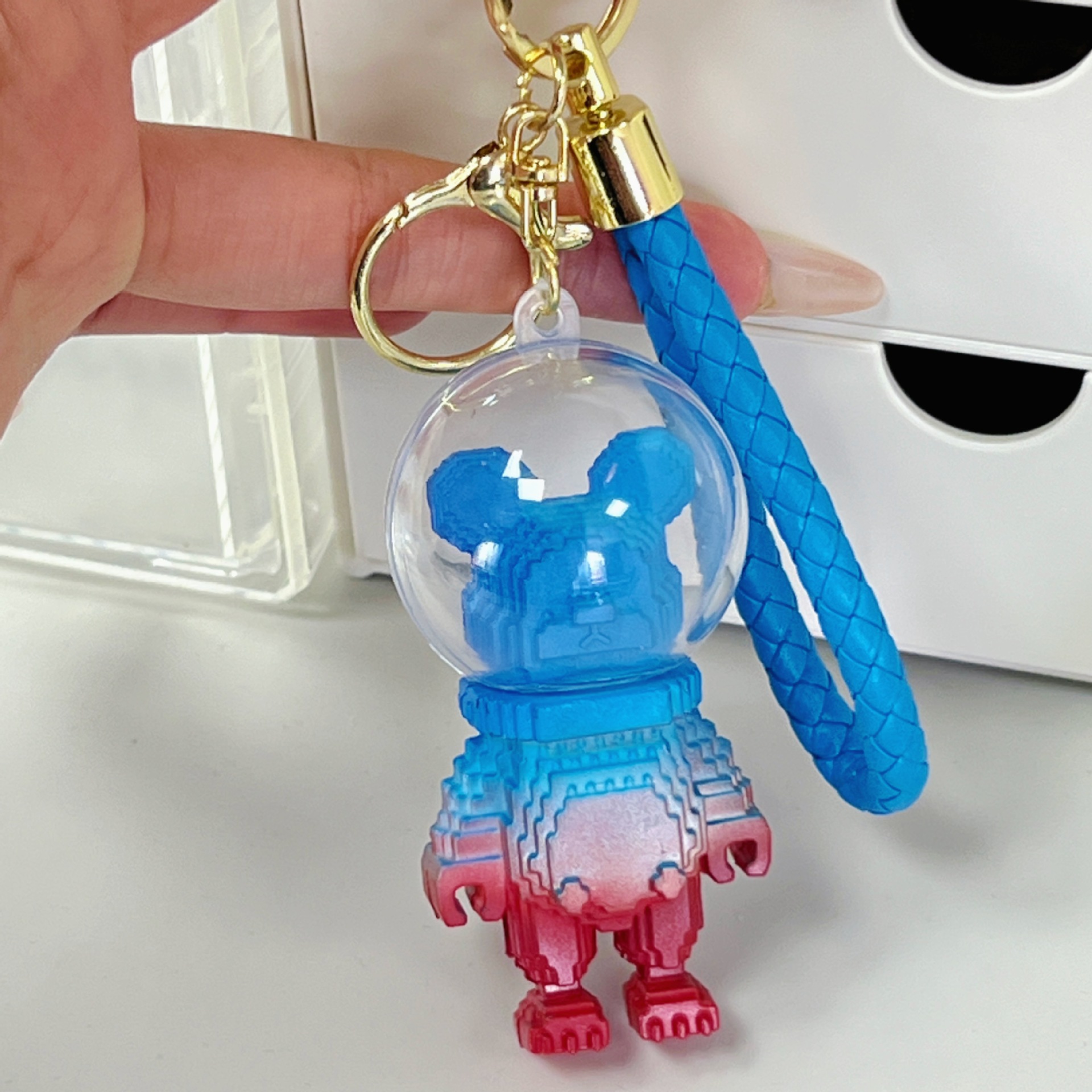 트렌디 한 빌딩 블록 곰 키 체인 PVC 가방 액세서리 만화 열쇠 펜던트 인형 그리퍼 인형 기계 인형