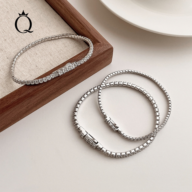 S925 Silver Tennis Bracelet Classic Small Sugar Cube Flash Diamond Bracelet Park Chae Young's Same Style Accessible Luxury Exquisite Sterling Silver Bracelet for Women