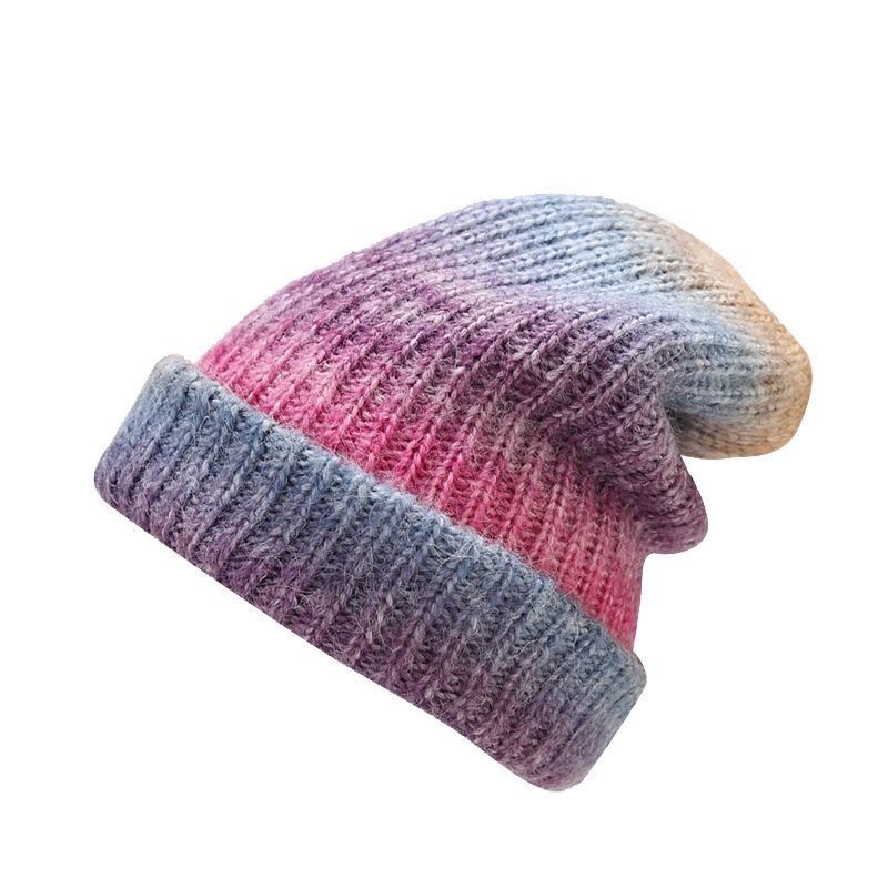 New autumn winter knitted trend gradient color tie dye warm woolen hat for children, soft and skin friendly pile cap_voghion.com