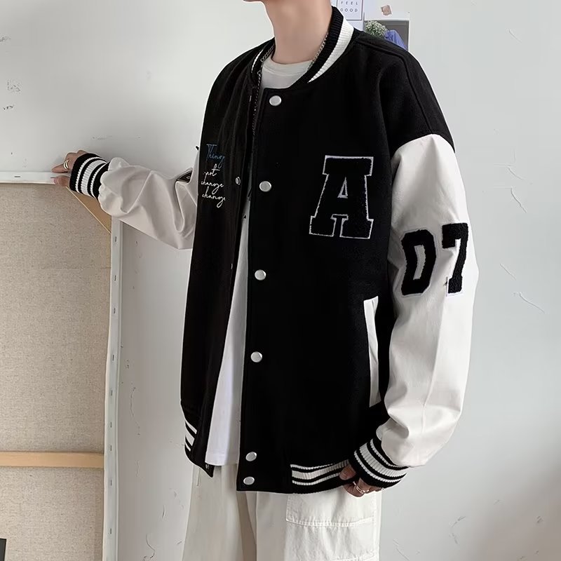 Women's Clothing Autumn leather sleeve stitching baseball jacket men's spring and autumn loose casual trend retro vintage jacket_voghion.com