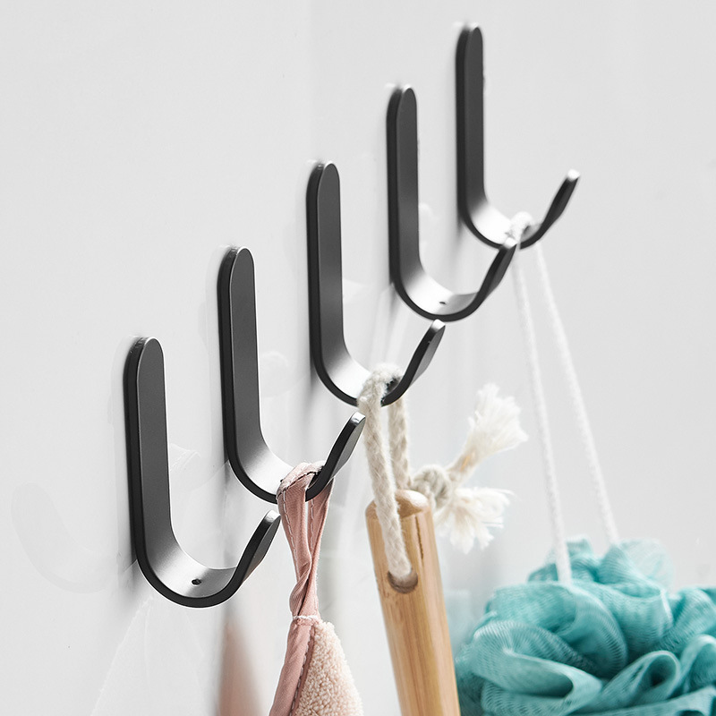 Heavy-duty adhesive hooks, no drilling required, gunmetal gray, for wall mounting, suitable for kitchen, bathroom, and behind doors for storage