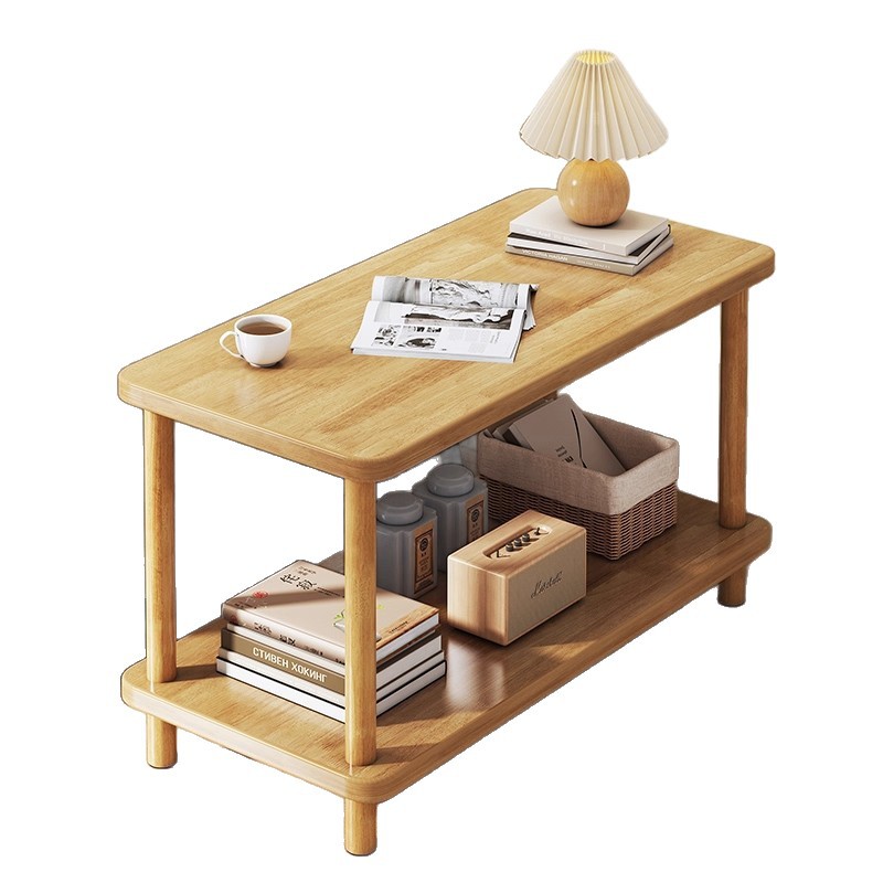 Sofá de madera sólida mesas laterales de la sala de estar de alquiler simple muy estrecha mesas de té pequeñas mesas cuadradas de doble capa