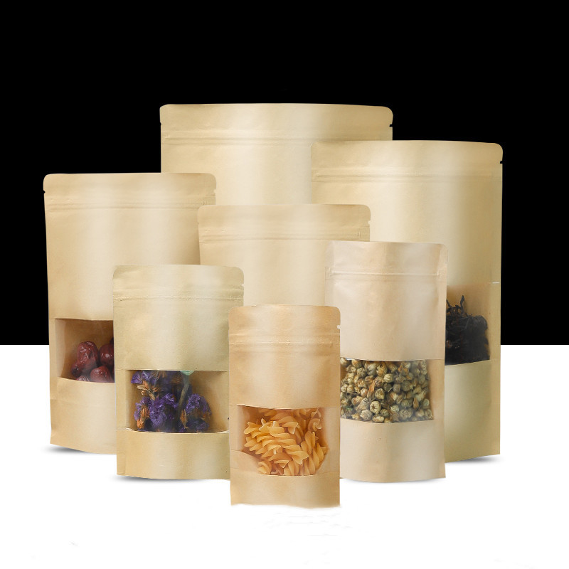 棕色牛皮纸自封袋30丝磨砂开窗阿胶糕红枣食品包装袋批发